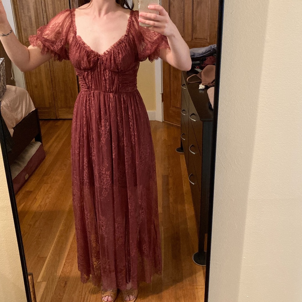 Dear Jane Lace Midi Dress in Roan Rouge Free People NWT